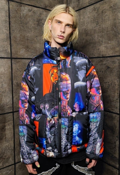 Raver bomber cyber jacket handmade detachable grunge puffer