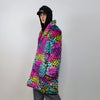 Tie-dye Faux fur leopard coat rainbow long trench marshmallow raver jacket fluffy cheetah fleece festival bomber burning man coat pink blue