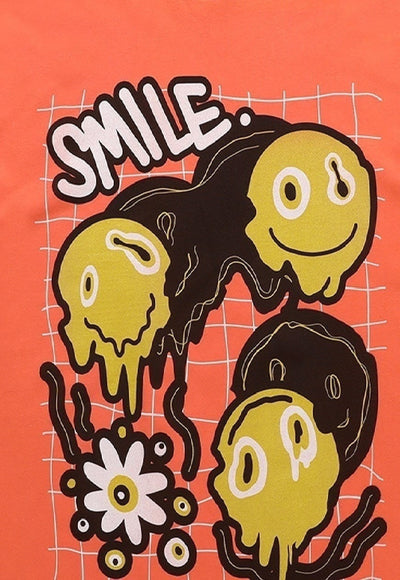 Emoji print t-shirt grunge tee retro raver smile top orange