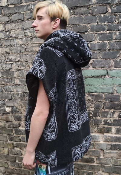 Paisley fleece bomber handmade detachable bandanna jacket