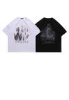 Shadow print t-shirt Gothic tee punk ghosts top in white