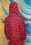 Heart print hoodie handmade love emoji pullover in red