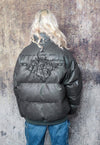 Faux leather bomber jacket angel patch grunge puffer in grey