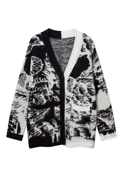 Mountain print cardigan fuzzy jumper fluffy grunge top pink