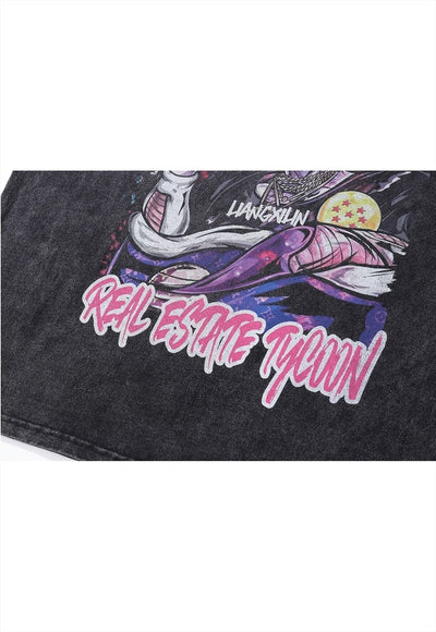 Anime t-shirt vintage wash Dragon ball long tee monster top