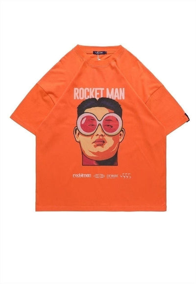 Rocket man t-shirt Korean tee Gangnam style top in white