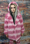 Tiedye fleece coat handmade 2in1 gradient trench jacket pink