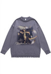 Angel sweater knit distressed jumper saint print top black