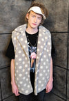 Polka dot fleece coat handmade 2in1 hood trench jacket grey