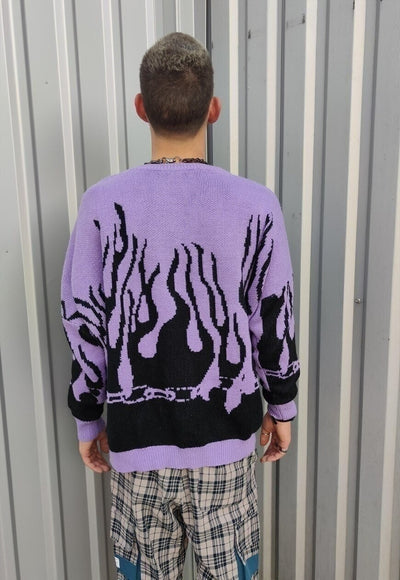 Flame knitted sweater purple fire box fit knitwear jumper