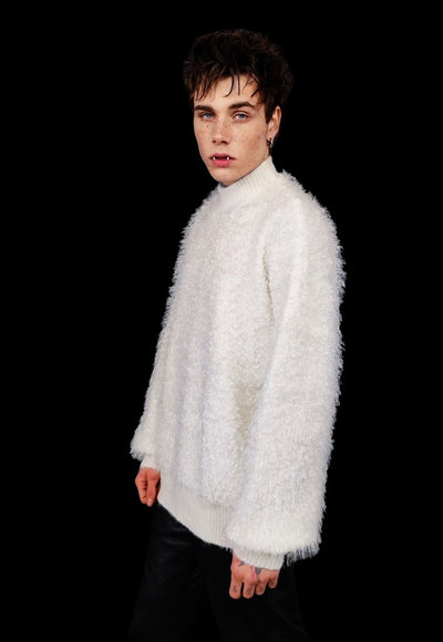 Fluffy white sweater fuzzy jumper going out shiny  party top