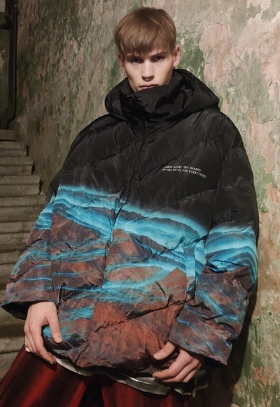 Space print bomber tie-dye earth north jacket in black