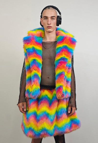 Rainbow faux fur coat cropped unicorn bomber carnival hoodie