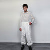 Golden faux fur joggers metallic pants handmade luminous fleece raver trousers premium party overalls in white and gold