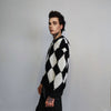 Big check sweater knitted chess jumper chequerboard top SKA knitwear rocker sweatshirt in black and white