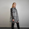 Shaggy faux fur jacket black white detachable hood striped collarless coat zebra bomber rave fleece festival pullover burning man overcoat