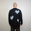 Heart sweater ripped punk jumper distressed love emoji top knitted grunge pullover distressed 00s style shredded patch knitwear black blue