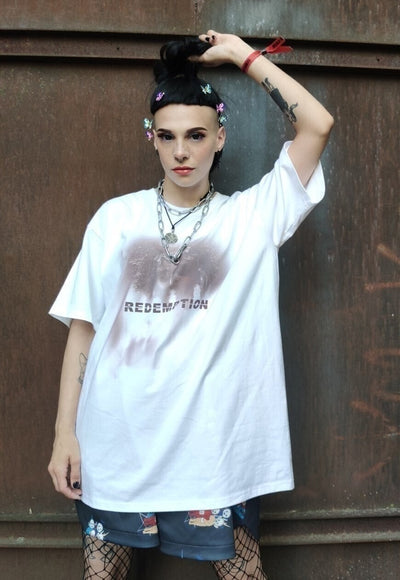 Gothic saint tshirt Virgin Mary tee redemption top in white