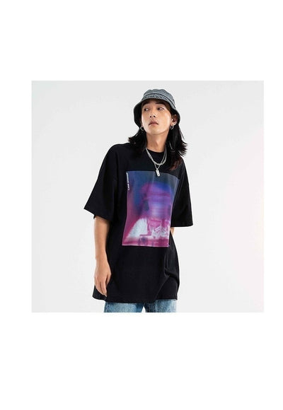 Blurry print t-shirt abstract rave tee skater punk top Black