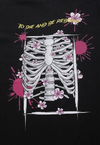 Bones print t-shirt skeleton tee grunge skull top in black