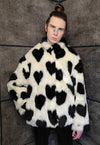 Faux fur heart coat retro fluffy fleece grunge bomber cream