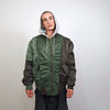 Hooded oversize bomber jacket blue colour block baggy utility MA1 90s college coat rapper windbreaker hip-hop rain jacket stitch rave puffer