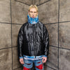 Paisley bomber handmade detachable bandanna puffer tie-dye jacket cashew print coat two sided jacket in blue