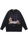 Cat sweater ripped jumper psychedelic knitted top in grey