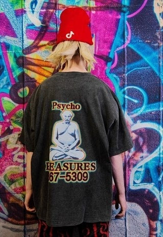 Psycho tshirt premium vintage wash grunge tee in acid grey