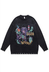 Anime sweater spooky jumper ripped knitted Kawaii top grey