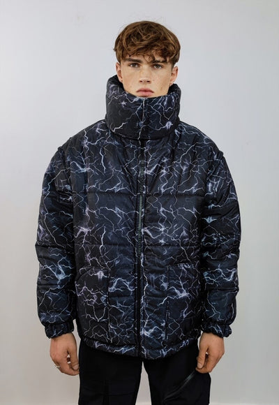 Thunder bomber reversible rave jacket detachable puffa black