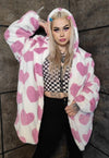 Heart fleece coat handmade 2in1 hood emoji trench jacket