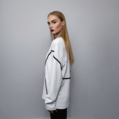 Utility sweatshirt big gorpcore top thin long sleeve contrast jumper asymmetric finish Gothic sweater punk pullover in white