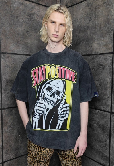 Skeleton tshirt premium vintage wash death tee in acid grey