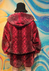 Python fleece Bomber detachable faux fur jacket in red snake