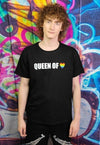 Gay Queen t-shirt LGBT rainbow heart tee Pride top in black