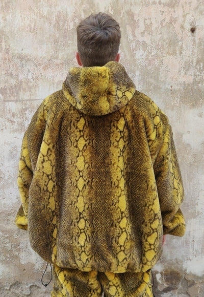 Snake fleece jacket detachable handmade python bomber yellow