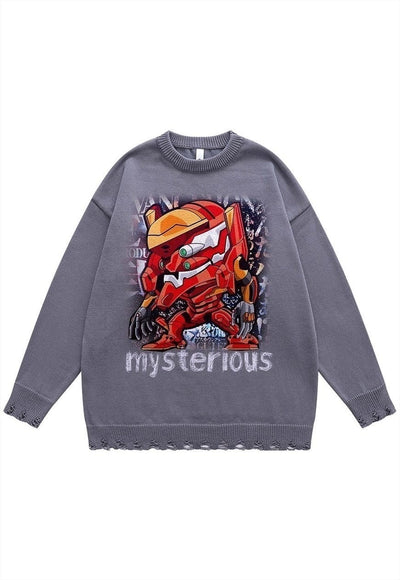 Robot sweater knit distressed jumper Transformer top black