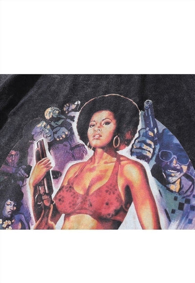 Coffy movie t-shirt retro hero tee top in vintage wash grey