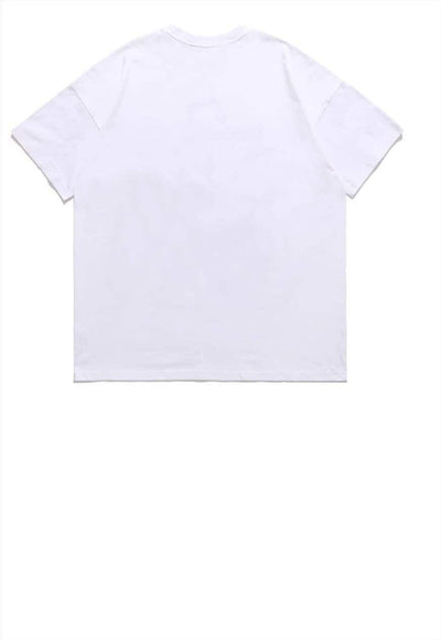 Raver print t-shirt monster doll tee cyber acid top in white