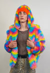 Rainbow faux fur coat cropped unicorn bomber carnival hoodie