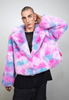 Tiedye fleece coat pink crop gradient trench festival bomber