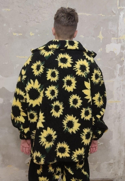 Sunflower fleece jacket handmade daisy floral padded jacket