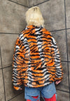 Faux fur tiger jacket zebra fleece tie-dye bomber in orange