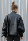 oversized PU leather utility jacket wide biker coat in black