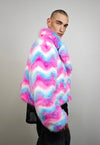 Rainbow faux fur coat crop striped trench festival zigzag