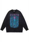 Creepy sweater haunted jumper ripped knitted top in grey