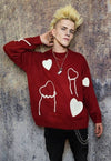 Heart sweater knitted grunge jumper fleece patch top in red