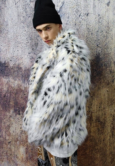 Leopard faux fur jacket animal print fleece bomber in white