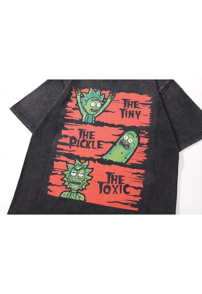 Pickle print t-shirt retro cartoon tee anime top in grey